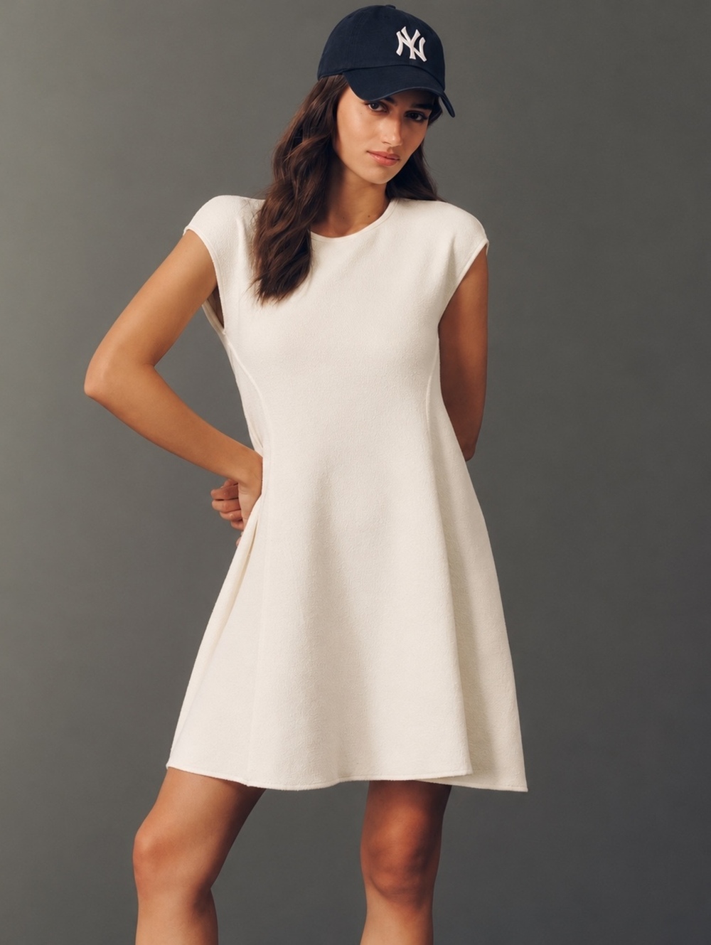 Daily Practice Egret White Textured Cap Sleeve Mini Dress Cream Small NWT